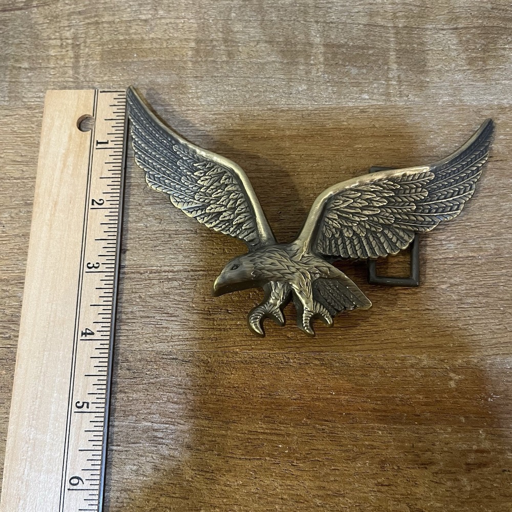 VTG Flying Eagle Belt Buckle Large 6.5" Wingspan Brass Tone Patriotic Americana - Picture 5 of 6